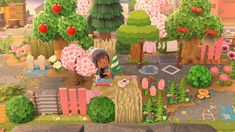 an animal crossing game with lots of trees and flowers