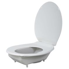 a white toilet with the lid open and seat up, on a white background that appears to be empty