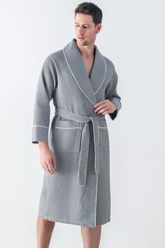 There is nothing better than coming home, putting on this luxuriously comfortable robe, and relaxing around the house in style after a long day of work. This luxury waffle bathrobe for men is made from a premium material that is both soft and cozy so that you stay warm on even the coldest nights of the year. Featuring a shawl collar and pipe trim style, this luxurious waffle bathrobe offers the perfect amount of coverage to keep you warm while still being free enough that you won"t feel constric Waffle Bathrobe, Robe For Men, Mens Bathing Suits, Womens Pjs, Trim Styles, Women Bathing, Black Luxury, Mens Luxury, Uk Fashion