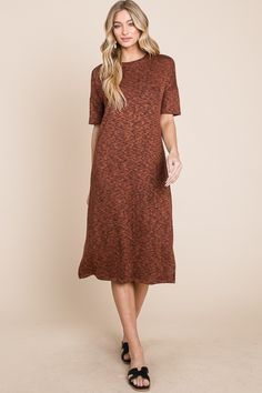 Elegant Midi Dress, Elegant Midi Dresses, Rust Dress, Blue Midi Dress, Plus Dresses, Dressed Down, Dress Accessories, Round Neckline, New Dress