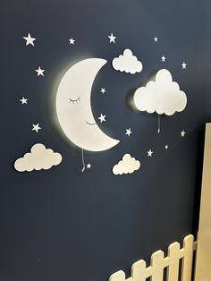 the moon and clouds are hanging on the wall