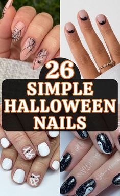 Cute Halloween Nail Ideas, Simple Halloween Nail, Simple Halloween Nails, Anime Girlboss, French Tip Gel Nails, Black Halloween Nails, Witch Nails