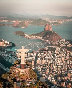 an aerial view of the city and statue of christ in rio - salvador, brazil