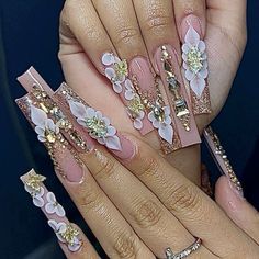 nail inspo Gold Toe Nails, Acrylic Nail Designs Classy, Nails Design With Rhinestones, White Acrylic Nails, Colored Acrylic Nails, Girly Acrylic Nails, Glow Nails