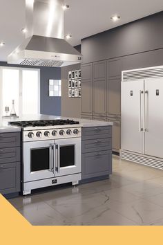 an image of a kitchen setting with stainless steel appliances and refrigerators in the background