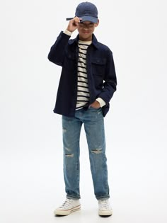 Made with 100% cotton authentic denim.  Button at center front Teen Boy Fashion Trends 2024, Boys Jeans Outfit, Boys Athletic Style, Stylish Kids Outfits Boys, Middle School Boys Outfits, Back To School Outfits Boys, School Boy Outfits, Middle School Outfits Boys, School Outfits Kids