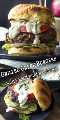 grilled greek burgers with yogurt and feta sauce