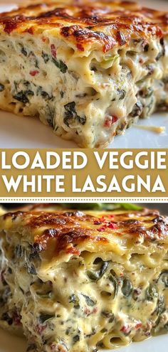 this is an image of loaded veggie lasagna with cheese and spinach