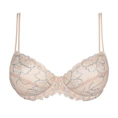 Balconette bra MARIE JO Jane Evening Push-up Bra With Padded Cups, Balcony Bra, Balconette Bra, Blue Embroidery, Demi Bra, Lace Embroidery, Sand Color, Season Colors, Swimwear Fashion