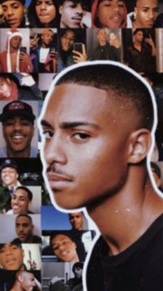 a collage of black men with different facial expressions on their faces and in the background