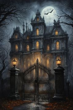 Haunted Manor: Spooky Full Moon Horror Scene 🌕 Dracula Mansion, Haunted Victorian Mansion, Ghost Mansion, Horror Mansion, Halloween Mansion, Spooky Mansion, Hunted House, Haunted Manor