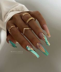 Nails And Rings, Fancy Nails Designs, Dope Nail Designs, Ballerina Nails, Luxury Nails, Pretty Acrylic Nails, Fancy Nails, Dope Nails, Nail Arts