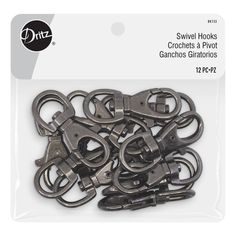 a bunch of metal hooks sitting on top of each other in a package with the words swivel hooks crochets a