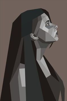 a woman with long black hair is shown in this low poly art style illustration,