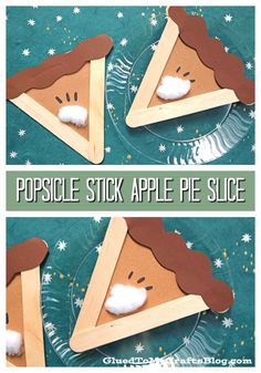 popsicle stick apple pie slice craft for kids to make with paper and wood sticks