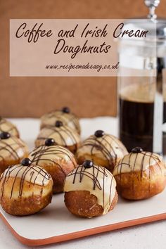 coffee and irish cream doughnuts with chocolate drizzled on the top