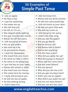 the 50 examples of simple past tense for kids to use in their english language class