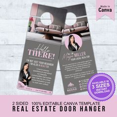 two sided door hanger with an image of a woman on the front and back