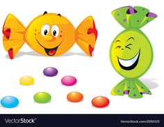 two cartoon fish with different colored balls in front of them, one smiling and the other looking