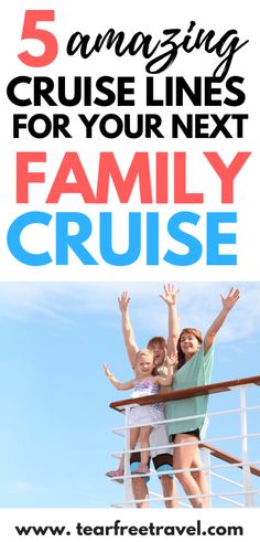 three children on the deck of a cruise ship with text overlay reading 5 amazing cruise lines for your next family cruise