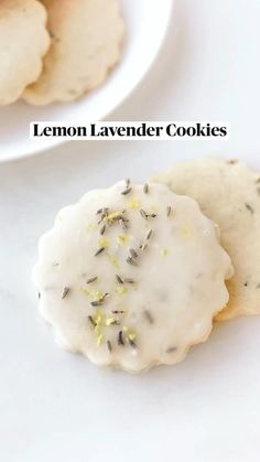 a lemon lavender cookie recipe on a white plate