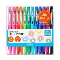 assorted felt tip pens in display box with 24 per pack, multicolored