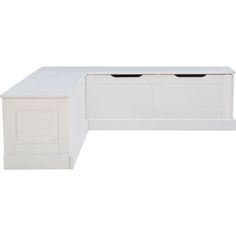 a white bench with two drawers on it