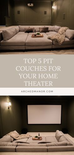 the top 5 pit couches for your home theater is shown in two different views