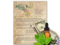 an image of money bill with essential oil and mint leaves on it, next to the word money bill