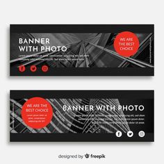 two black and red banners with the words banner with photo, we are the best choice