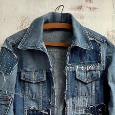 Denim Artisan on Instagram: "Upcycled one of a kind, cropped jacket featuring just the perfect amount of distressing and patching! I have this one available now in a size 8-10. Let me know if you want this beauty, as i don’t often have them available! #reworkeddenim #sashikodenim #denimrepair #patchedjeans" Denim Repair, Reworked Denim, Patched Jeans, Cropped Jacket, Crop Jacket, Let Me Know, Let Me, Let It Be