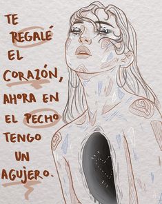 a drawing of a woman's face with words written in spanish