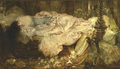 a painting of a woman laying on a bed