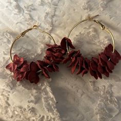 New With Tag Color - Burgundy Style - Flower Hoops Burgundy Wedding Earrings, Handmade Burgundy Dangle Earrings, Red Bohemian Dangle Flower Earrings, Unique Red Flower Earrings, Burgundy Earrings, Opal Drop Earrings, Elephant Earrings, Ghost Earrings, Open Hoop Earrings