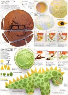 the instructions for how to make a dinosaur cake