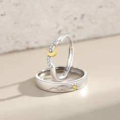 Our Custom Engravable Sun and Moon Promise Rings for Couples is an open ended/adjustable size anti-allergic fine jewelry and is a romantic Birthday or Anniversary gift for men and women. Personalize the rings with names or any text of your choice in local languages and unique symbols. Material: White Gold Plated 925 Sterling Silver + Cubic Zirconia Cute Promise Rings, Rings For Couples, Romantic Birthday, Unique Symbols, Future Engagement Rings, Open Rings, Couple Ring, Mens Anniversary Gifts