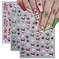 PRICES MAY VARY. Perfect Nail Sticker Set: Stickers are the perfect fashion accessories. Large number of different patterns for you to use and replace in daily life, Xmas nail design decals are full of sensuality and elegance, Various charming patterns bring you a different mood New Year Sticker for Nail Art: You will get 3 sheets 3d winter nail art stickers decals, snowflake nail designs decoration, It provides you with a variety of options to give full play to your rich imagination of nail DIY Easy to Use: This snowmen nail design stickers is self-adhesive and requires no glue, Just use tweezers to peel off nail stickers and stick nail decals on your nail. You can also use top coat to cover to make the beautiful stickers last longer Versatile Use: Christmas nail art decals not limited to Snowman Nail Art, Deer Nails, Snowman Nails, New Years Nail Art, Christmas Tree Nails, Christmas Nail Stickers, Winter Manicure, Tree Nails, Nail Art Glitter