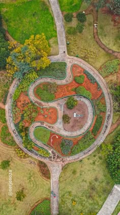 an aerial view of a park with lots of trees