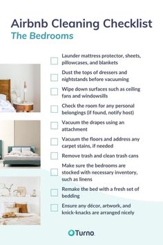 airbnb cleaning checklist for the bedrooms Cleaning List For Airbnb, Airbnb Cleaning Business, Air Bnb Cleaning Checklist, Airbnb Cleaning Checklist Free, Airbnb Cleaning Tips, Air Bnb Ideas Decor Bedroom Modern, Airbnb Host Checklist, Airbnb Furnishing Checklist, Airbnb Bedroom Decor