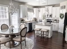 the kitchen is clean and ready to be used for dinner or other entertaining purposes in someone's home