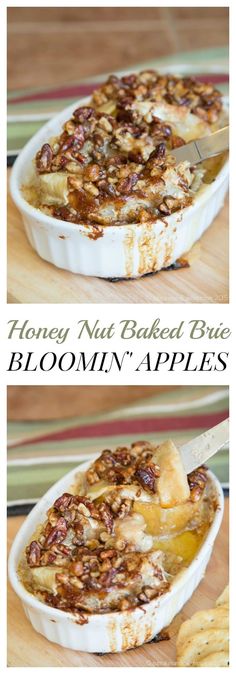 two images showing how to bake baked bread and bloomin'apples in the oven