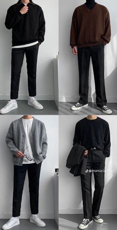 Hm Men Outfits, Outfit Color Combos Men, Inspirasi Outfit Cowo, Man All Black Outfit, Black Smart Casual Men’s Outfit, Men’s Business Casual Outfits Fall, Black And White Outfits Men, Guys Fashion Casual, Mens Smart Casual Outfits