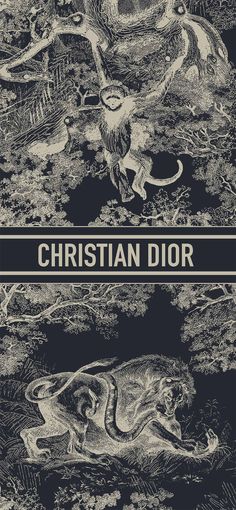 the cover to christian dior's book, in which he is surrounded by lions