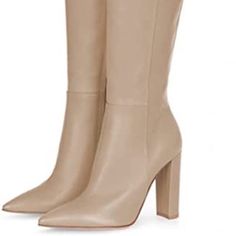 Pointed Toe Thigh High Boot With A Block Heel There Is No Stretch. Very Beautiful Boot Not For A Wide Foot Fitted Cream Knee-high Boots For Fall, Fitted High Shaft Boots, Fitted Beige Boots For Fall, Cream Colored Fitted Heeled Boots With Pointed Toe, Fitted Tall Mid-calf Boots For Workwear, Fitted Cream Knee-high Heeled Boots, Fitted Beige Knee-high Boots For Fall, Fitted Cream High Heel Boots, Chic Cream Fitted Knee-high Boots