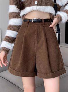 Color: Brown, Size: 4XL Junior Pants, Streetwear Korean, Shorts With Belt, Long Summer Dresses Maxi, Ladies Shorts, Streetwear Shorts, Corduroy Shorts, Mini Sundress, Belted Shorts