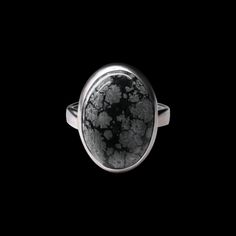 "Embrace versatility and elegance with \"Yas.\"🖤 Hand-crafted from exquisite Snowflake Obsidian and Sterling Silver, this ring boasts an adjustable band to ensure a comfortable fit, accommodating sizes starting at approximately 7.5 and beyond. The centerpiece of this ring measures roughly 19x14mm. MADE IN THE USA 🇺🇸 ~Everything at DRhew Art Jewelry is created, in Virginia, by the heart and hands of Debra Rhew~ ❤️Thank you for supporting our small business!❤️" Obsidian Ring, Fine Art Jewelry, Snowflake Obsidian, Sterling Silver Flowers, Lovely Necklace, Silver Flowers, Art Jewelry, Rings Statement, Sterling Silver Necklaces