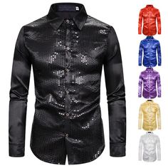 Shirts Type: Casual Shirts Material: Polyester Sleeve Length: Full Collar: Turn-down Collar Season: Fall,Spring Package Contents: 1 x Shirt Mens Luxury Evening Shirts, Gold Shirt Men, Gold Button-up Shirt For Party, Sequin Shirts For Men, Satin Long Sleeve Dress, Button Fashion, Satin Shirts, Mens Shirts Online, Luxury Men's Button-up Flannel Shirt