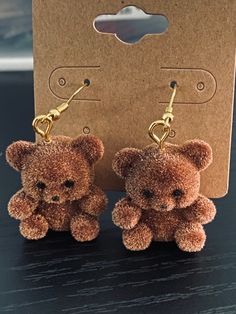 Super soft brown and gold teddy bear earrings  Felt brown bear attached to gold hooks 🧸🐻 Cute Brown Dangle Earrings, Cute Brown Earrings As Gift, Cute Brown Earrings Gift, Cute Brown Earrings For Gift, Gold Teddy Bear, Teddy Bear Earrings, Felted Earrings, Gold Hooks, Bear Earrings