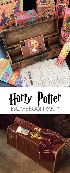 the harry potter escape room party has been set up in an old trunk and is ready for