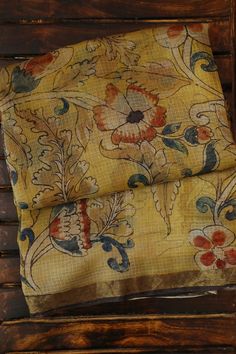 Madhubani Saree, Kalamkari Prints, Hand Painted Saree, Painted Saree, Kalamkari Designs, Antique Gold Earrings, Indigo Floral